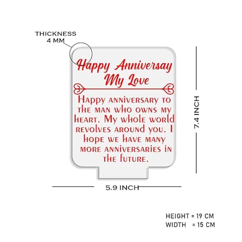 Engraved Happy Anniversary My Love Night Lamp with Automatic Color Changing Light  First Wedding Anniversary LED Gifts for Wife Husband | Ac